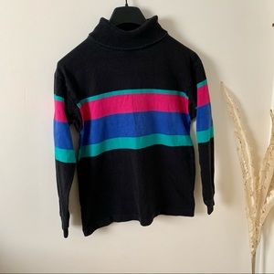 Vintage LL Bean Mulitcolor Striped Sweater Black